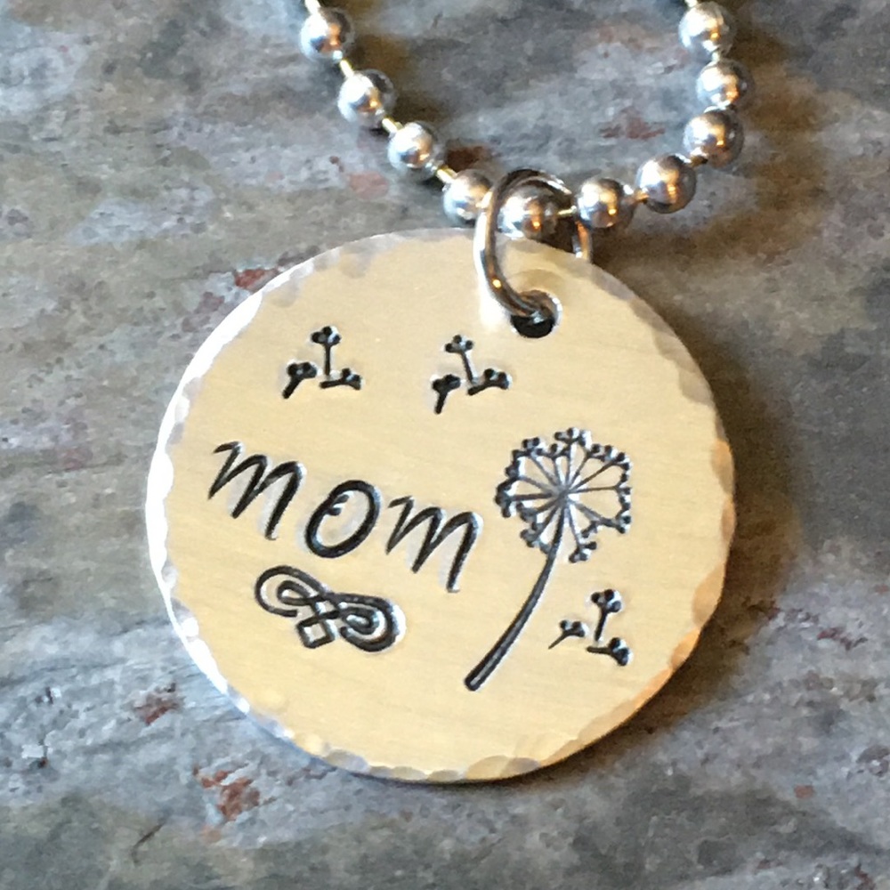 Handcrafted Mom Necklace Dandelion Flower Silver Aluminum 24”